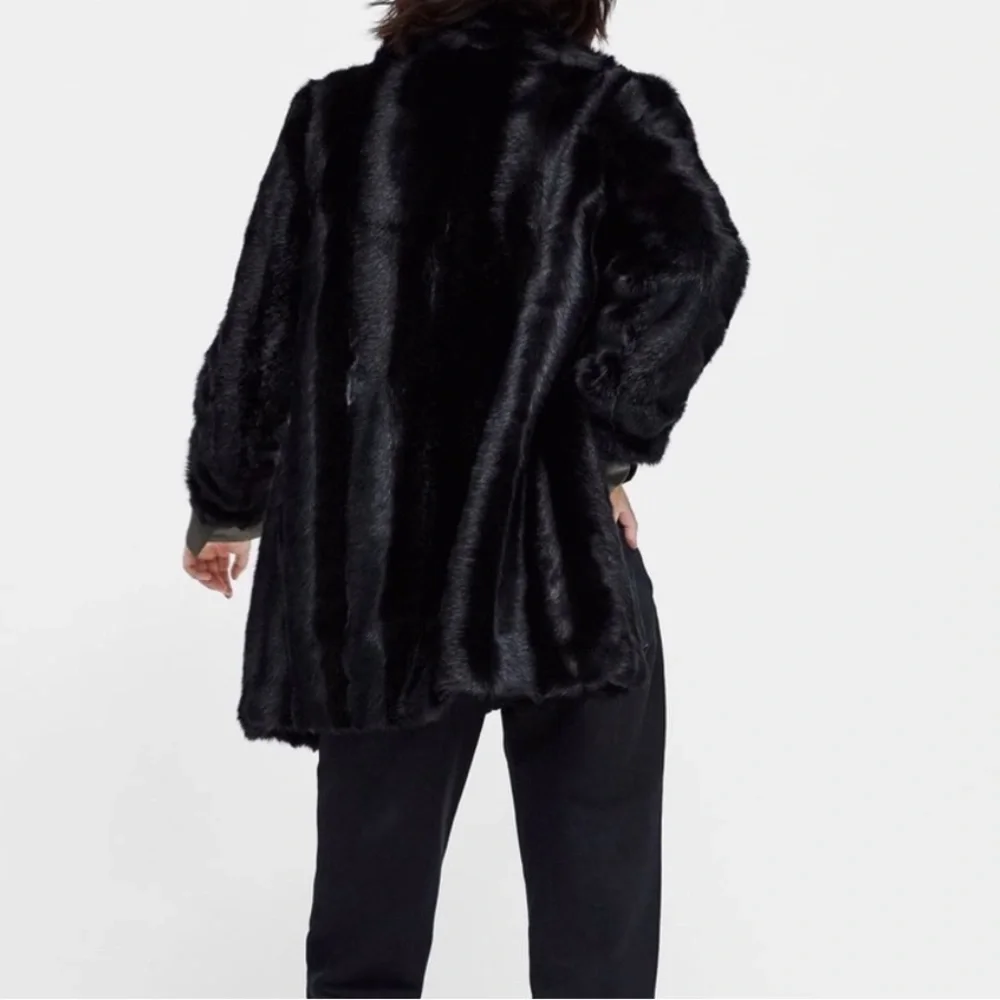Zara NWT black lapel collar faux fur coat - Picture 8 of 10
